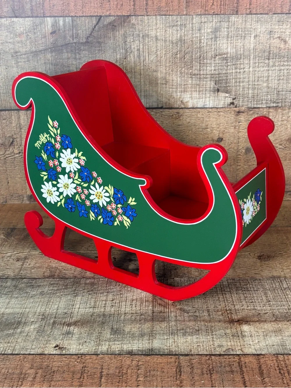 Vintage Muffy VanderBear Highland Fling Alpine Red Sleigh with Flowers For Doll